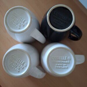Corelle Stoneware Mugs - Mixed Set of 4 (3 White, 1 Black) - Vintage Thailand